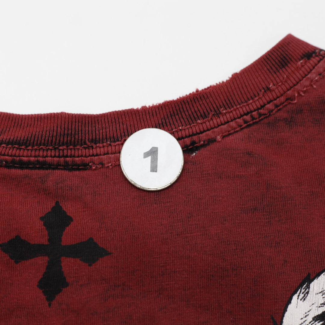 Y2K Mens Affliction Standard Series Reversible Graphic Tee Red Black Lava Wash