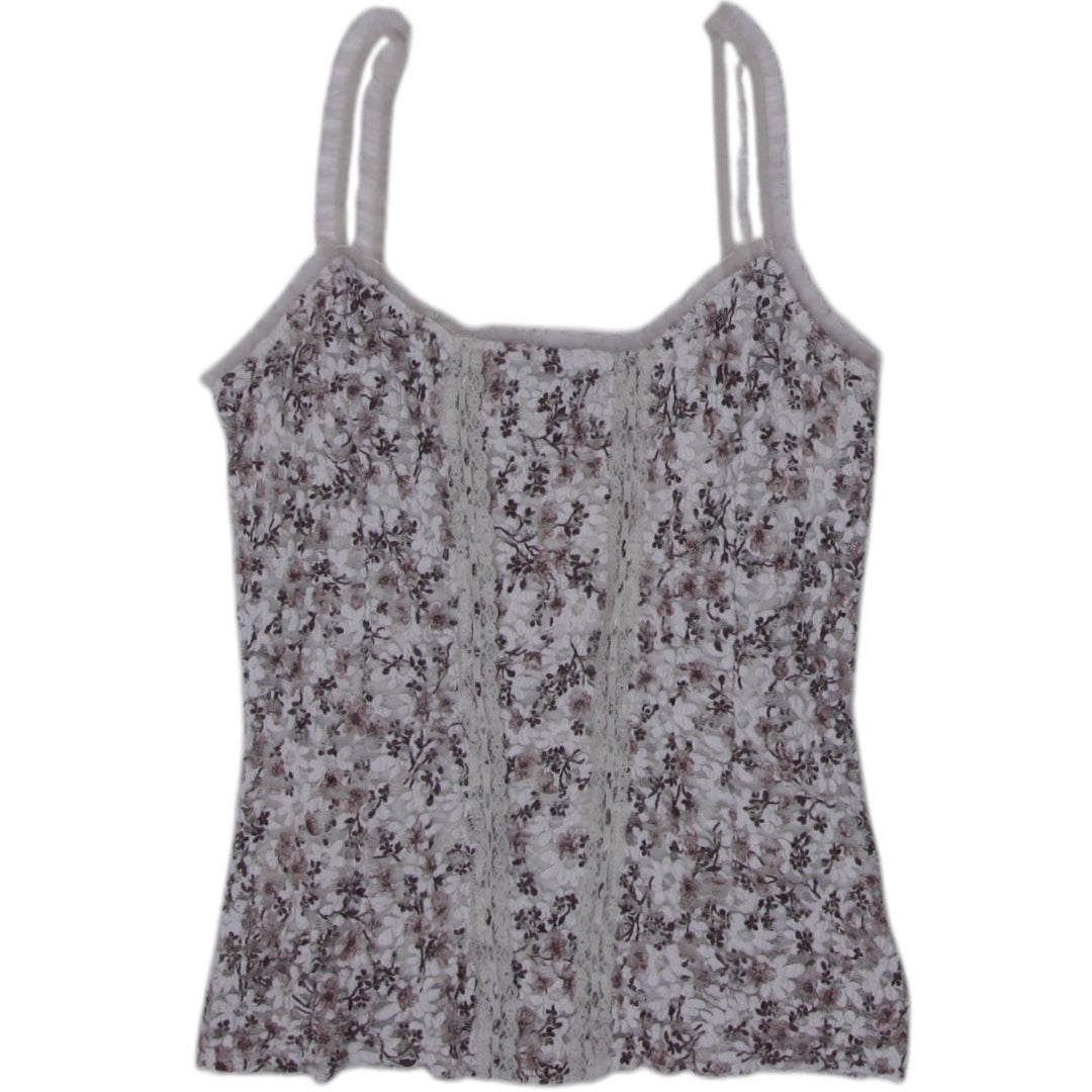 Y2K Ladies White Lace Strappy Sleeveless Floral Tank Top Size L | Migration_Tops | Fashion Rerun