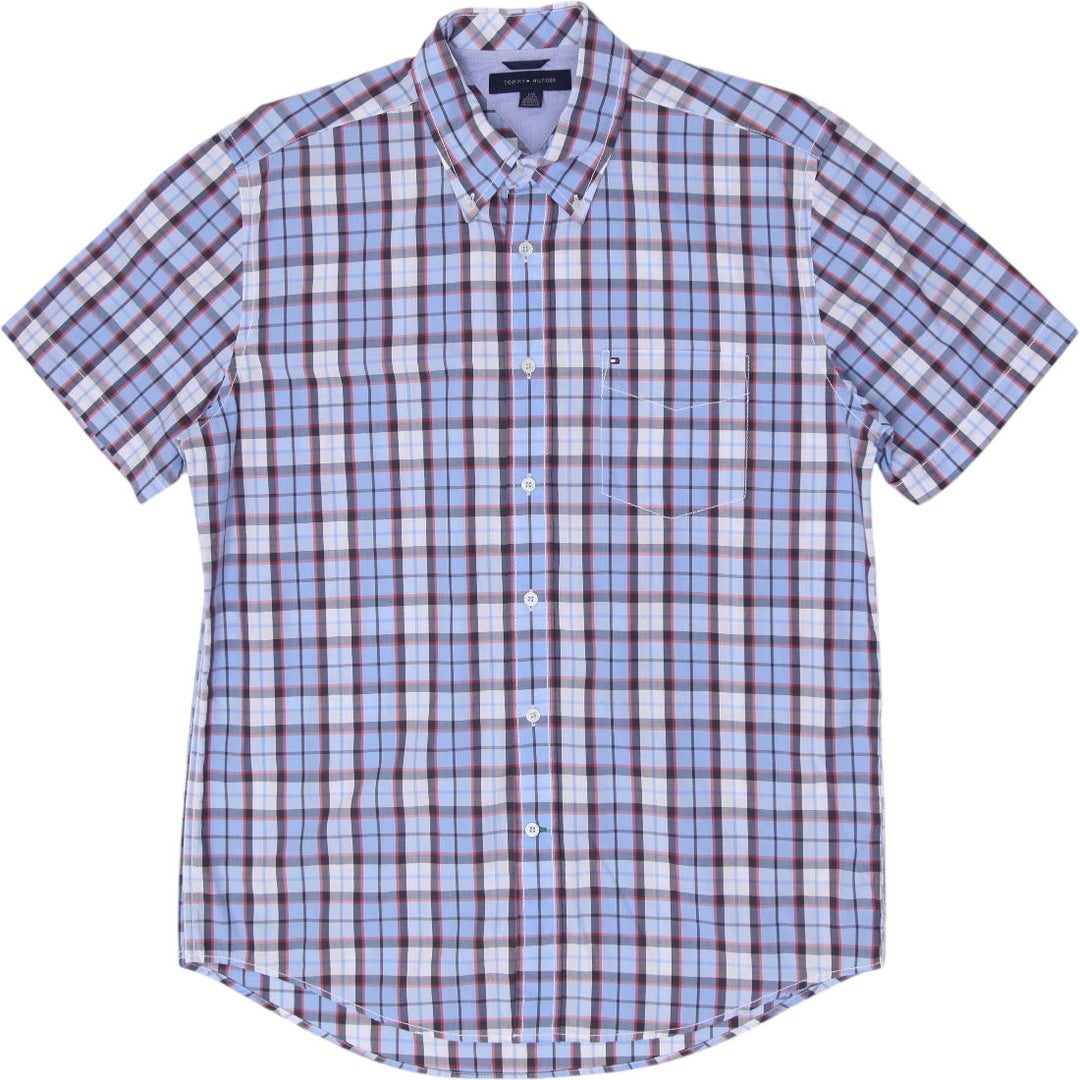 Mens Tommy Hilfiger Plaid Short Sleeve Button Down Pocket Shirt Size L