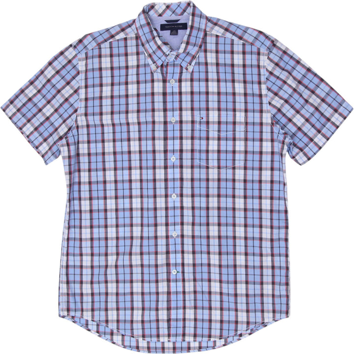 Mens Tommy Hilfiger Plaid Short Sleeve Button Down Pocket Shirt Size L