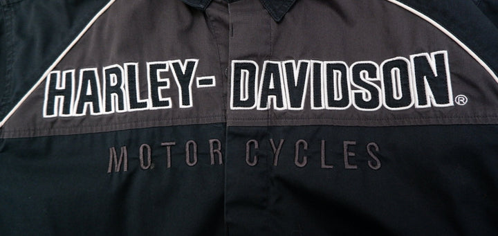 Mens Harley Davidson Black Short Sleeve Button Down Embroidered Collar Shirt