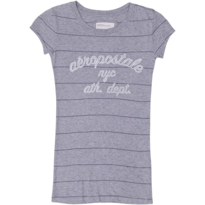 Y2K Ladies Aeropostale T-Shirt Gray Striped Logo