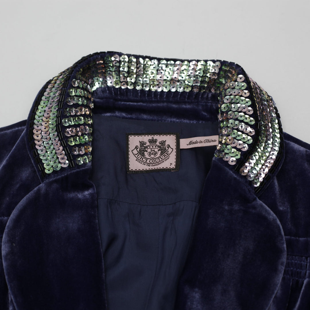 Y2K Ladies Juicy Couture Sequin Collar Silk Velvet Blazer Jacket