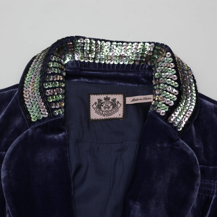 Y2K Ladies Juicy Couture Sequin Collar Silk Velvet Blazer Jacket
