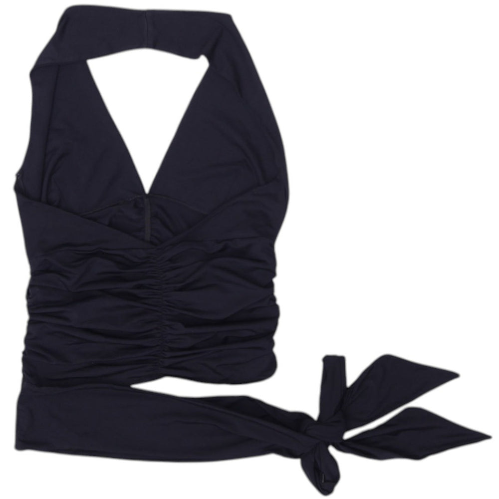Y2K Ladies Black Ruched Sleeveless  Halter Top size XS | Migration_Tops - Side View | Fashion Rerun