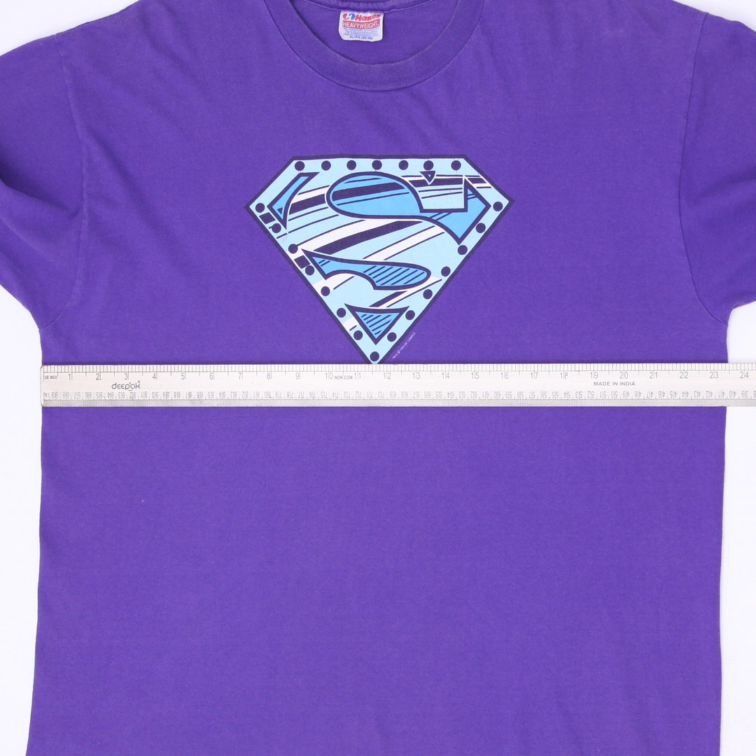 Vintage 90s Hanes Heavyweight Superman Shield Graphic T-Shirt Purple XL