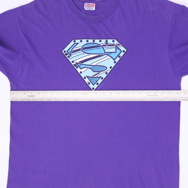 Vintage 90s Hanes Heavyweight Superman Shield Graphic T-Shirt Purple XL