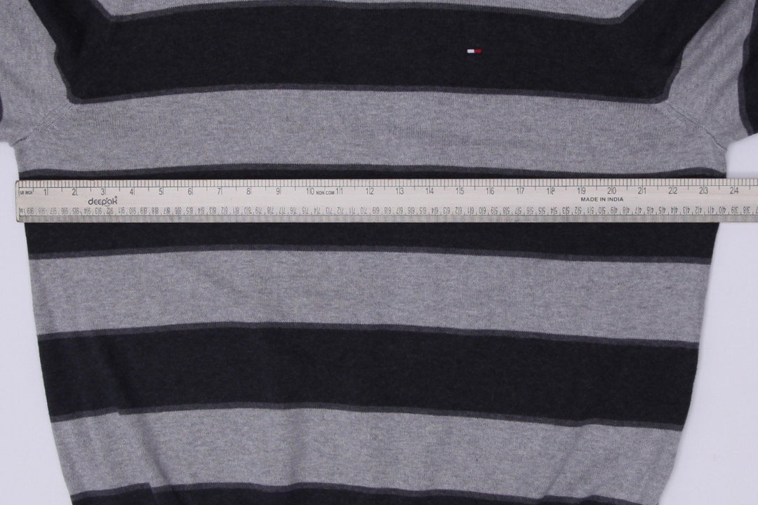 Mens Tommy Hilfiger Gray Black Stripe Cotton Crewneck Sweater