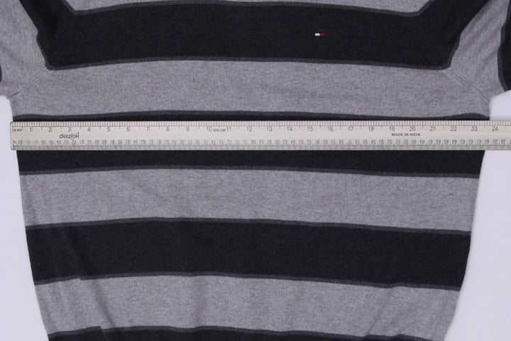 Mens Tommy Hilfiger Gray Black Stripe Cotton Crewneck Sweater