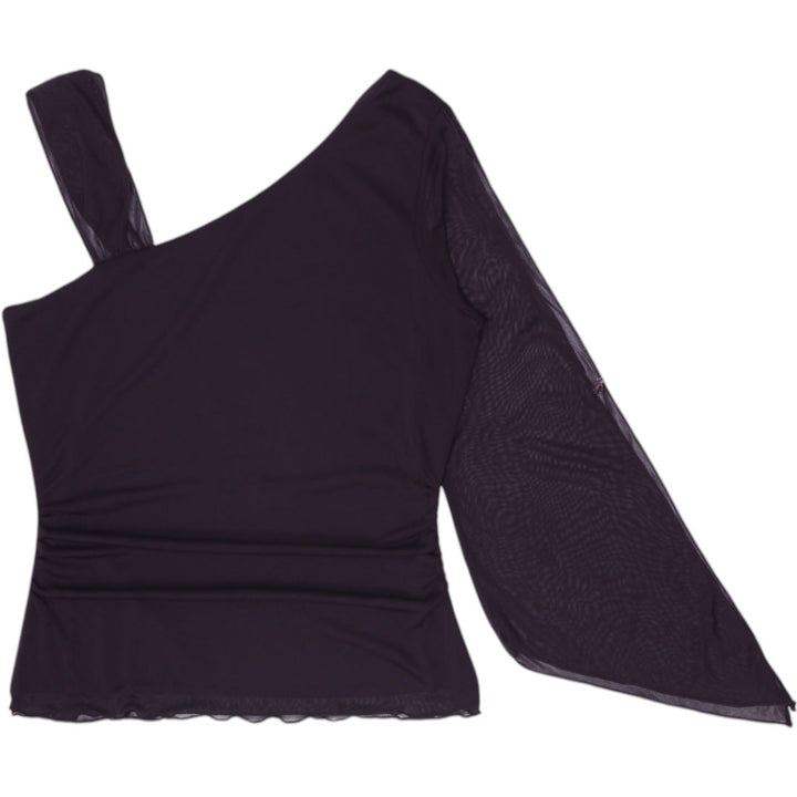 Y2K Epilogue Black Asymmetrical One Shoulder Mesh Long Sleeve Top Made in USA L