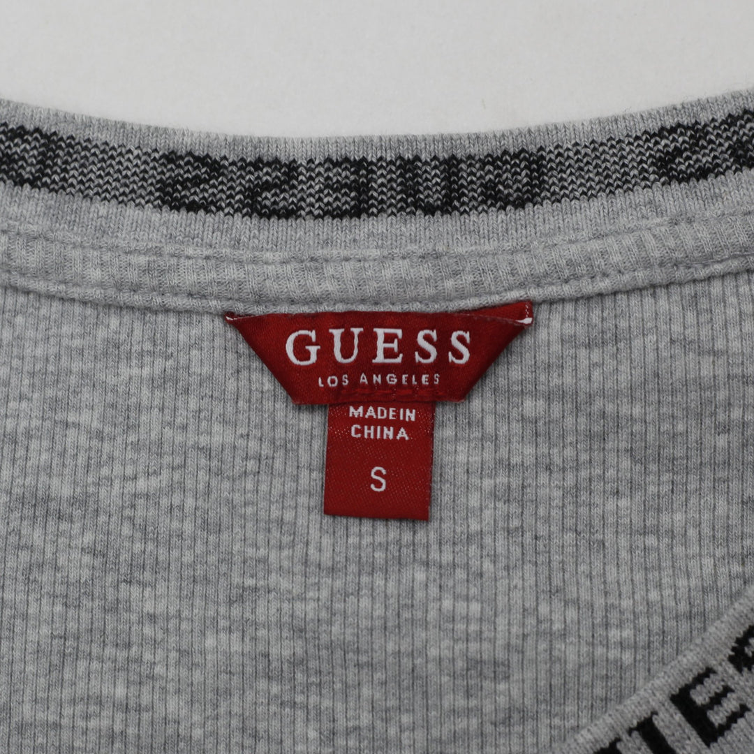 Y2K Ladies Guess Los Angeles Embroidered Chest Logo Ribbed Top Size S