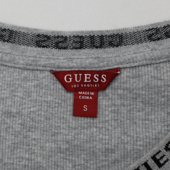 Y2K Ladies Guess Los Angeles Embroidered Chest Logo Ribbed Top Size S