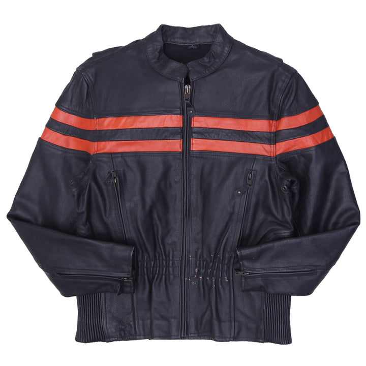 Vintage USA Bikers Dream Apparel Zip Up With Orange Striped Leather Jacket | Migration_Jacket | Fashion Rerun