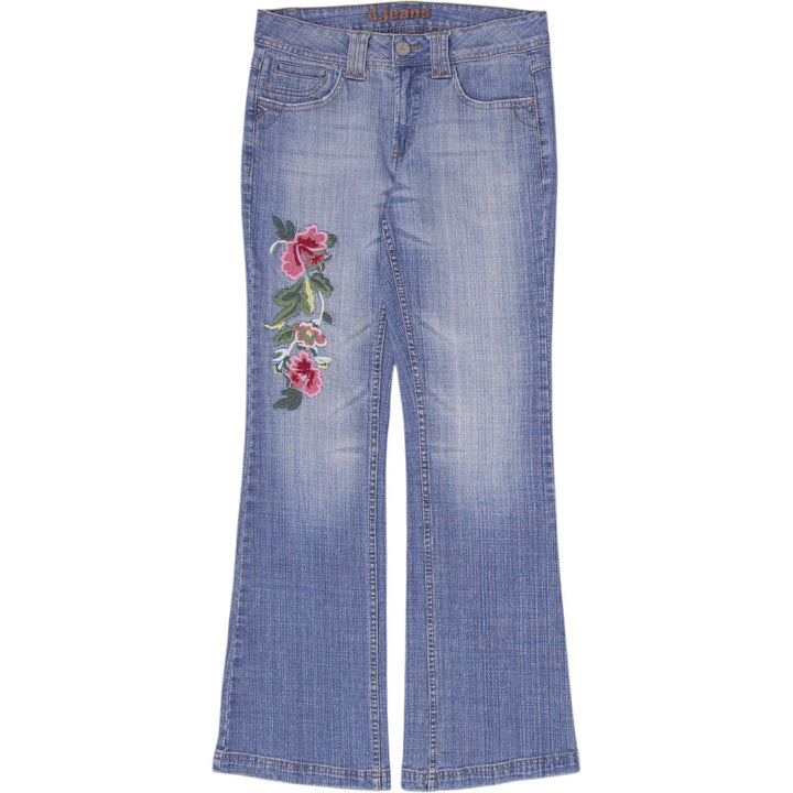 Y2K Ladies d.jeans Embroidered Floral Blue Flare Denim Jeans Size 4