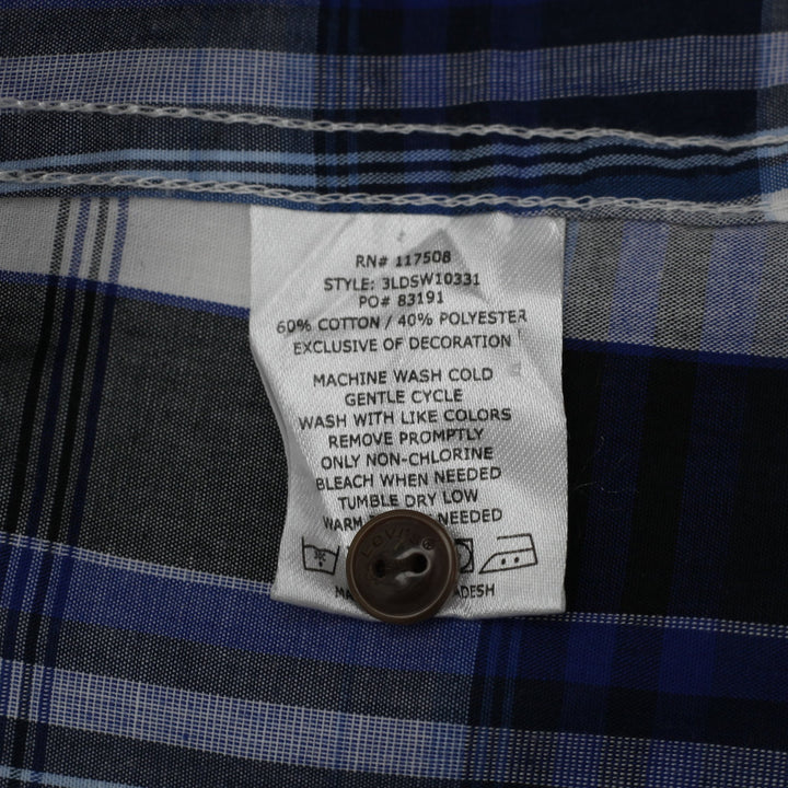 Mens Levi's Blue & Black Plaid Short Sleeve Button-Up Shirt Size XL