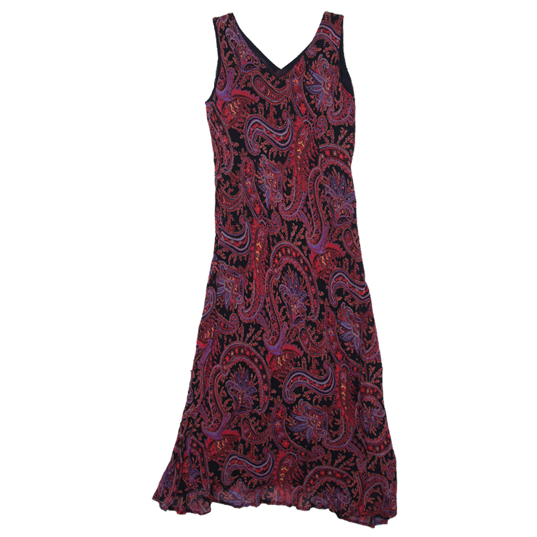 Y2K Ladies R & K Originals Sleeveless Paisley Print Beaded Dress