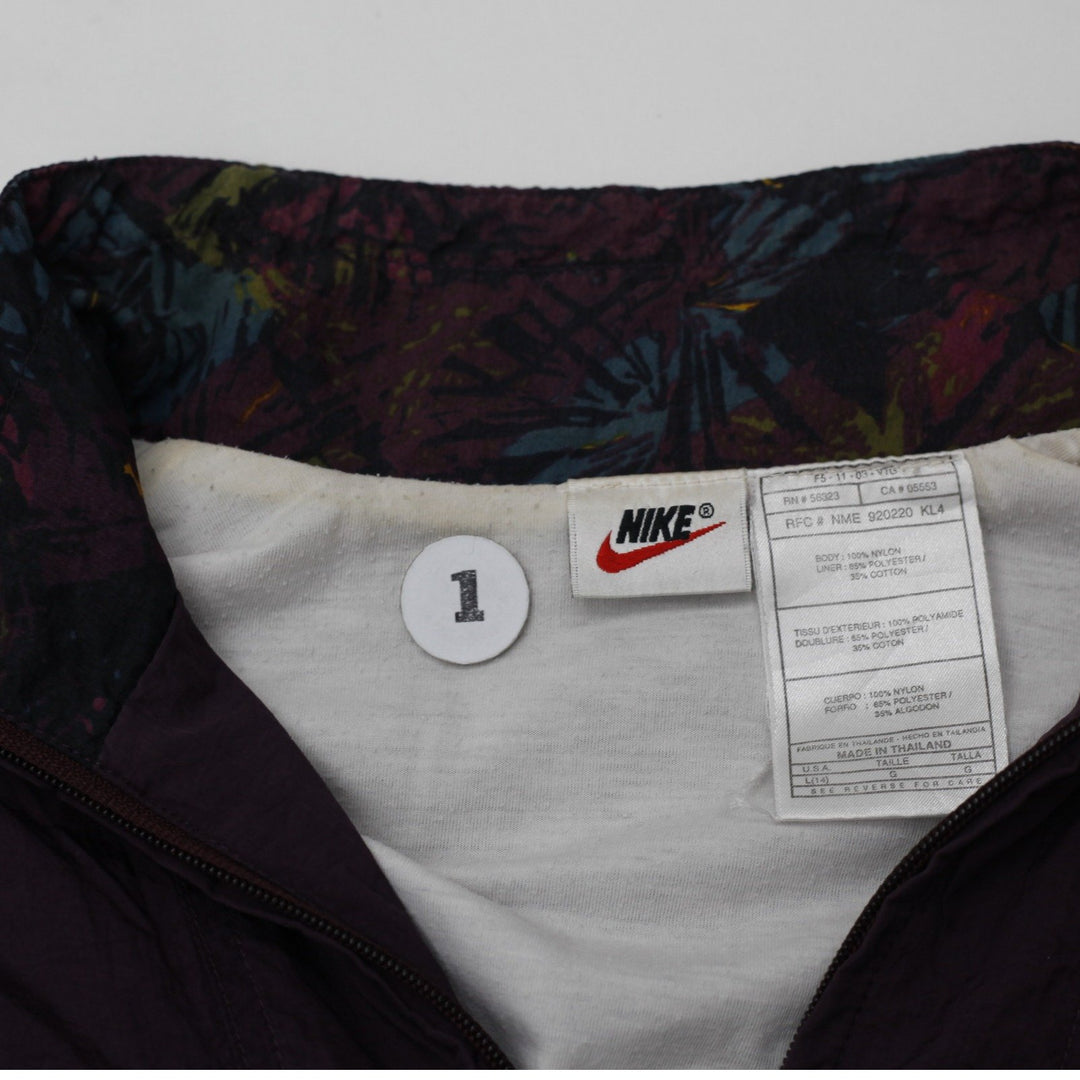 Vintage Ladies Embroidered Nike Logo Full Zip Abstract Print Sleeves Jacket