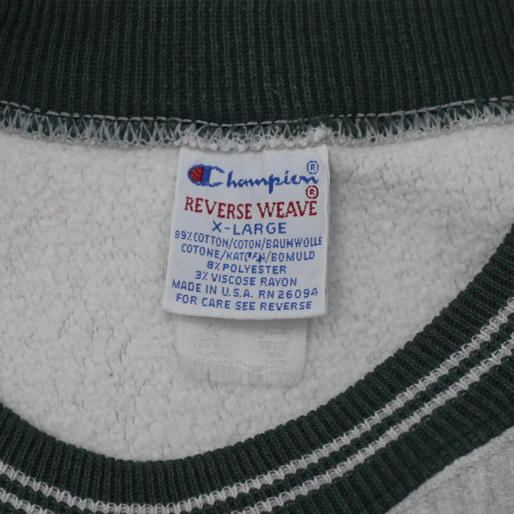 Vintage Champion Reverse Weave Sweatshirt , XL Gray With Green Embroidery Made in USA - Fashion Rerun Vintage Migration_Sweaters