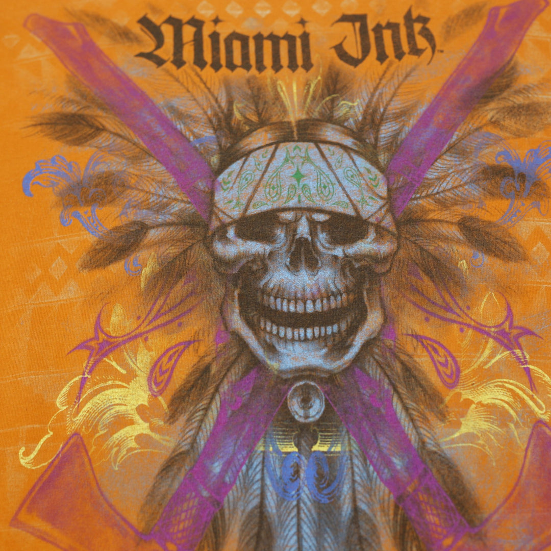 Mens Miami Ink Skull & Crossed Tomahawks Graphic T-Shirt