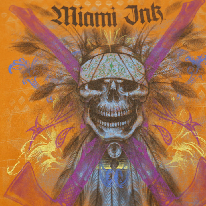 Mens Miami Ink Skull & Crossed Tomahawks Graphic T-Shirt