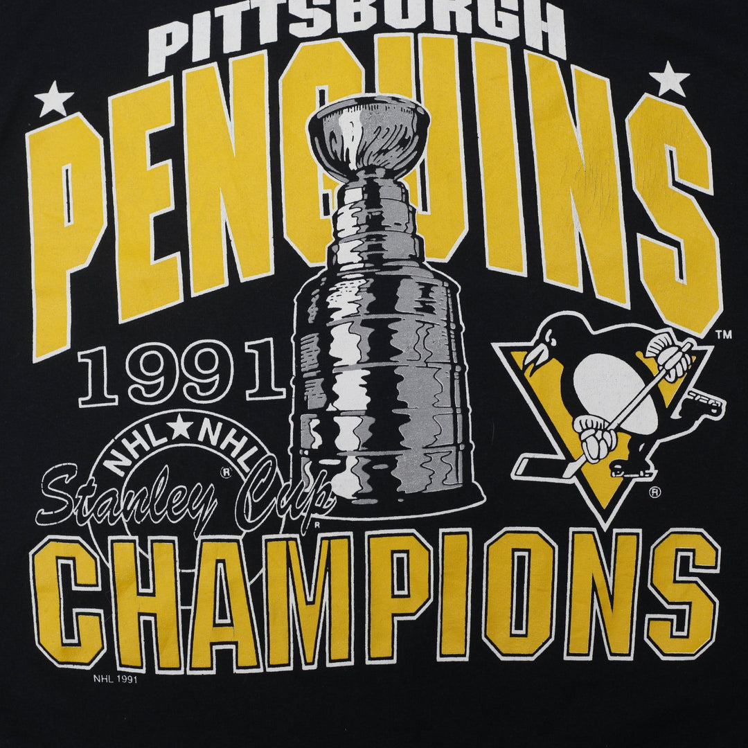 Vintage 1991 Pittsburgh Penguins Stanley Cup Champions T-Shirt Size L