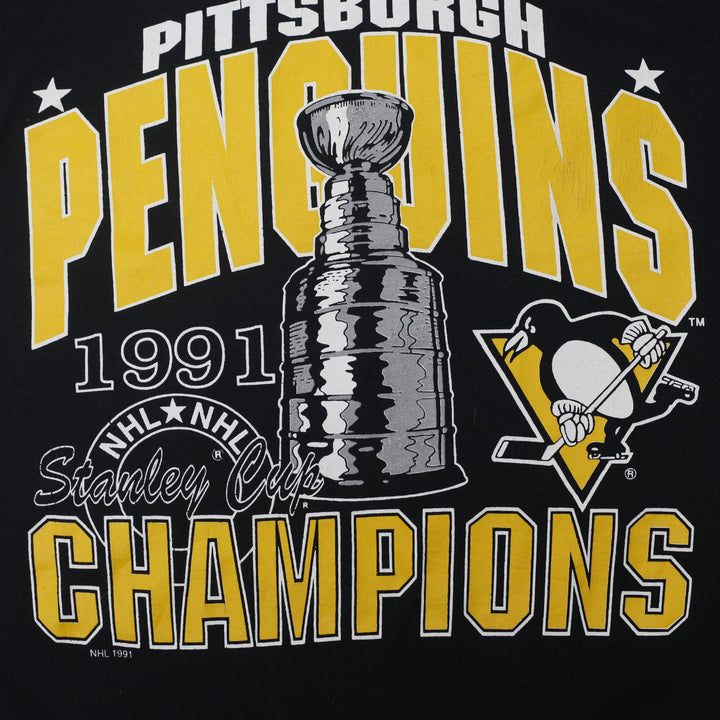 Vintage 1991 Pittsburgh Penguins Stanley Cup Champions T-Shirt Size L