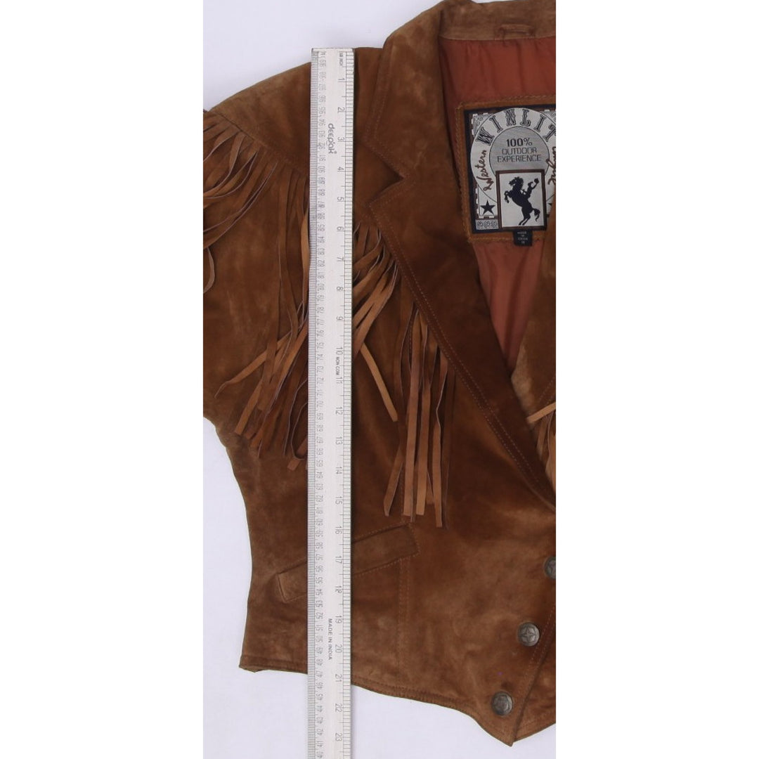 Vintage Ladies Western Winlit Cowgirl Fringe Jacket Brown Leather Suede M