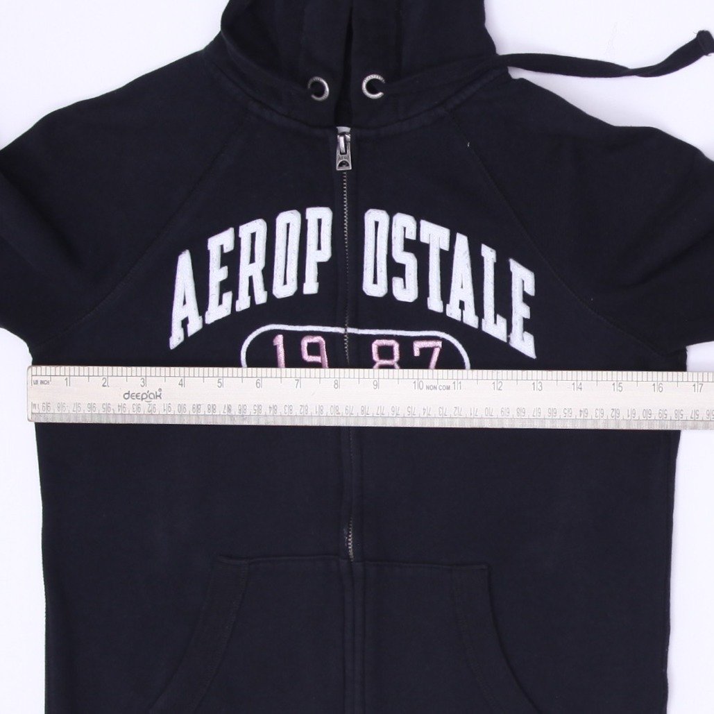 Y2K Ladies Aeropostale Hoodie Black Full Zip Spell Out Graphic Size XS