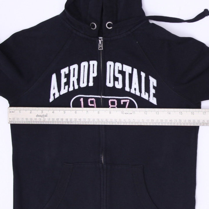 Y2K Ladies Aeropostale Hoodie Black Full Zip Spell Out Graphic Size XS