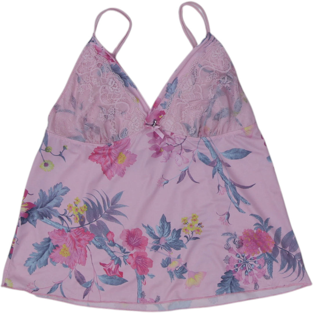 Y2K Ladies La Vie en Rose Tropical Floral Strappy Top Size M