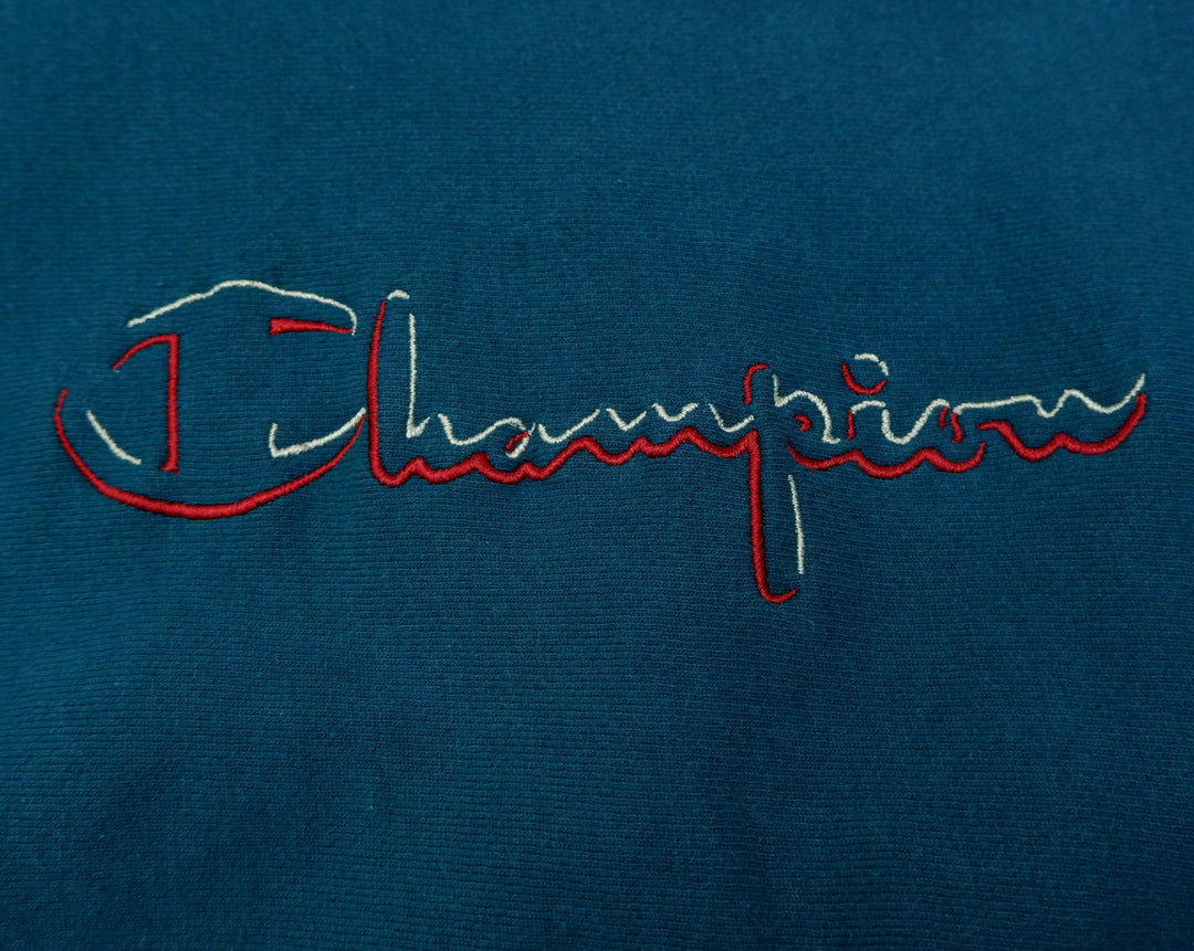 Vintage Mens Champion Reverse Weave Sweatshirt Navy Embroidered Crewneck