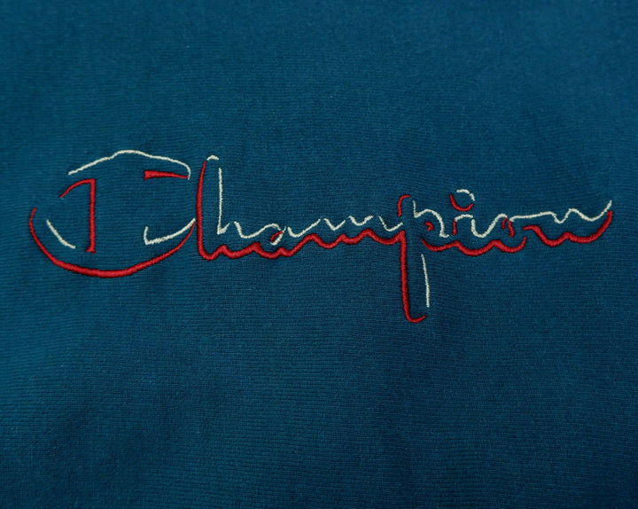 Vintage Mens Champion Reverse Weave Sweatshirt Navy Embroidered Crewneck
