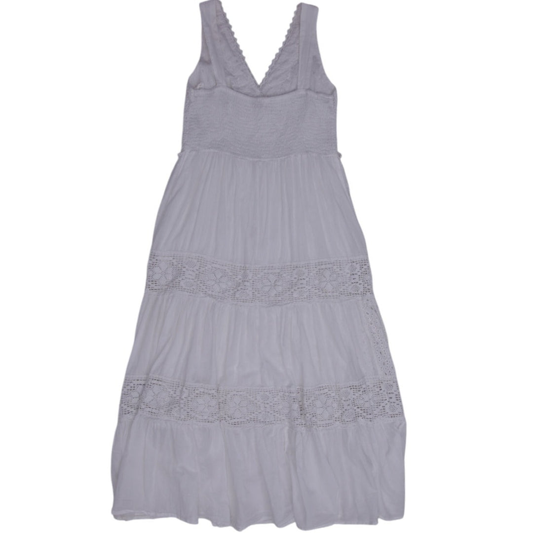 Y2K White Lace Maxi Dress - Size L | Migration_Dresses - Side View | Fashion Rerun