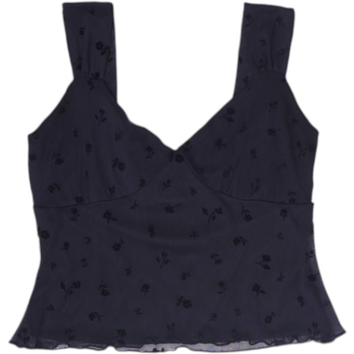 Y2K Ladies Windsor Tank Top Black Sleeveless Floral Chic Size M