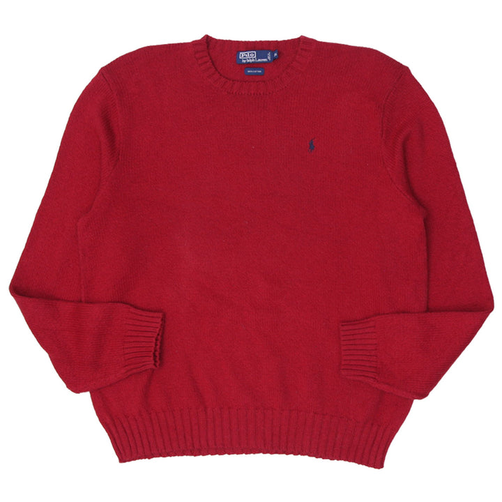 Mens Polo Ralph Lauren Knitted 100% Cotton Sweater Red Knit Classic Cotton