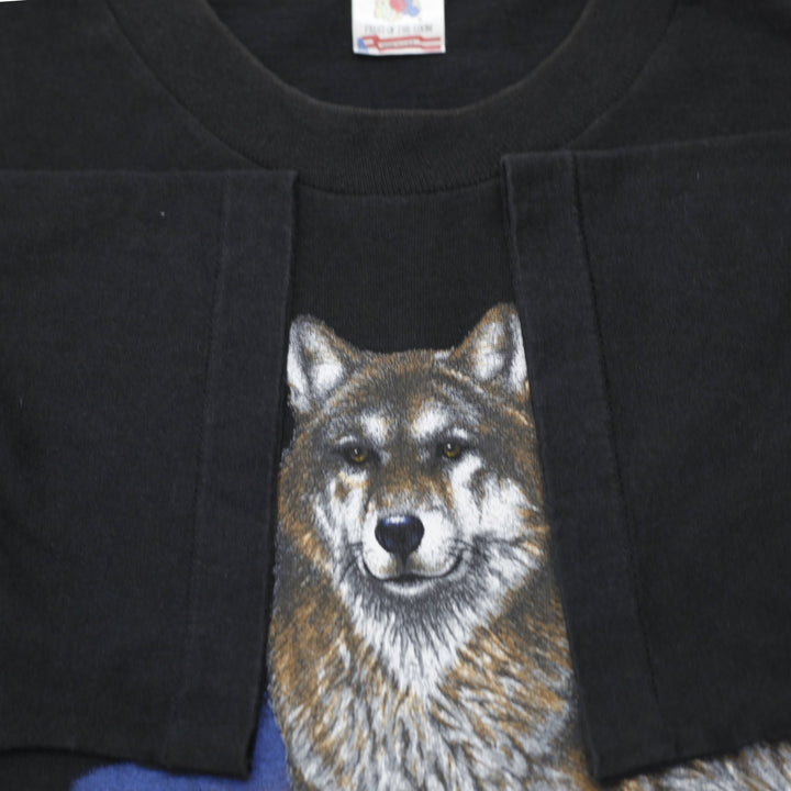 Vintage 90s Fruit of the Loom Deadwood SD Wolf Graphic T-Shirt Made in USA Sz L
