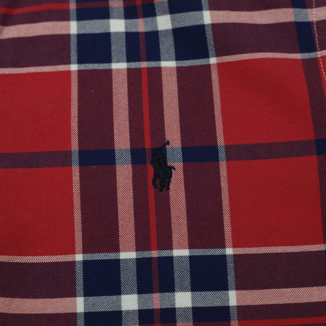 Mens Ralph Lauren Shirt Red Plaid Embroidered Cotton Size XL
