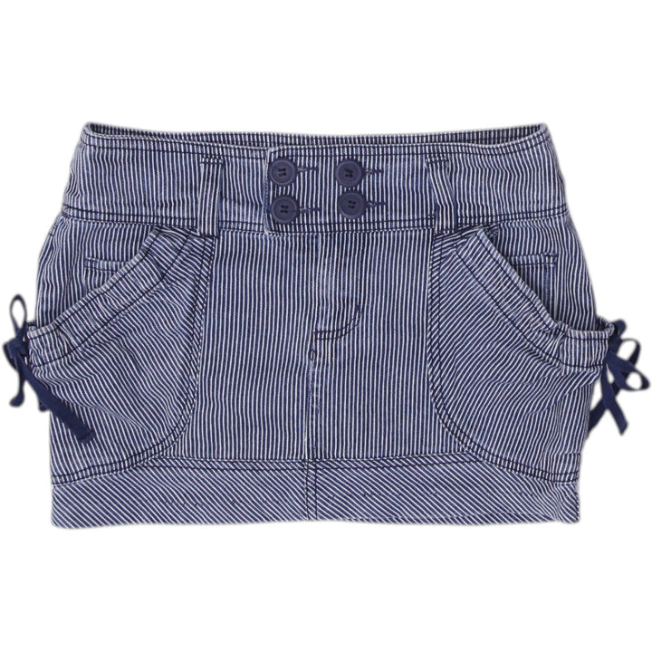 Y2K Ladies Striped Casual Pockets Blue Denim Mini Skirt Size 5 | Migration_Skirts | Fashion Rerun