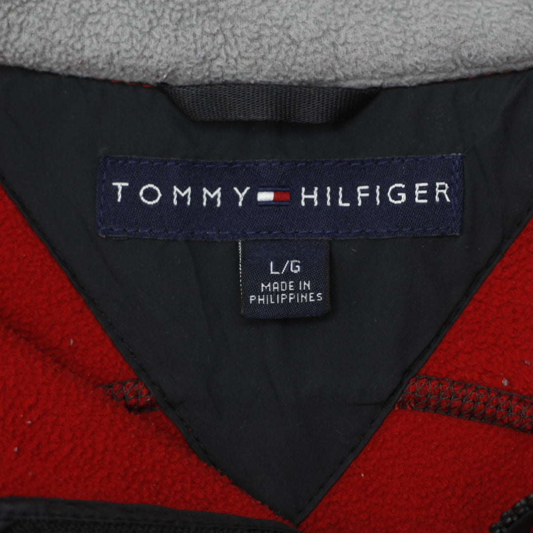 Mens Red Black Tommy Hilfiger Fleece Quarter Zip Pullover Jacket Size L