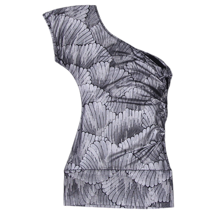 Y2K Ladies One Shoulder Short Sleeve Metallic Top