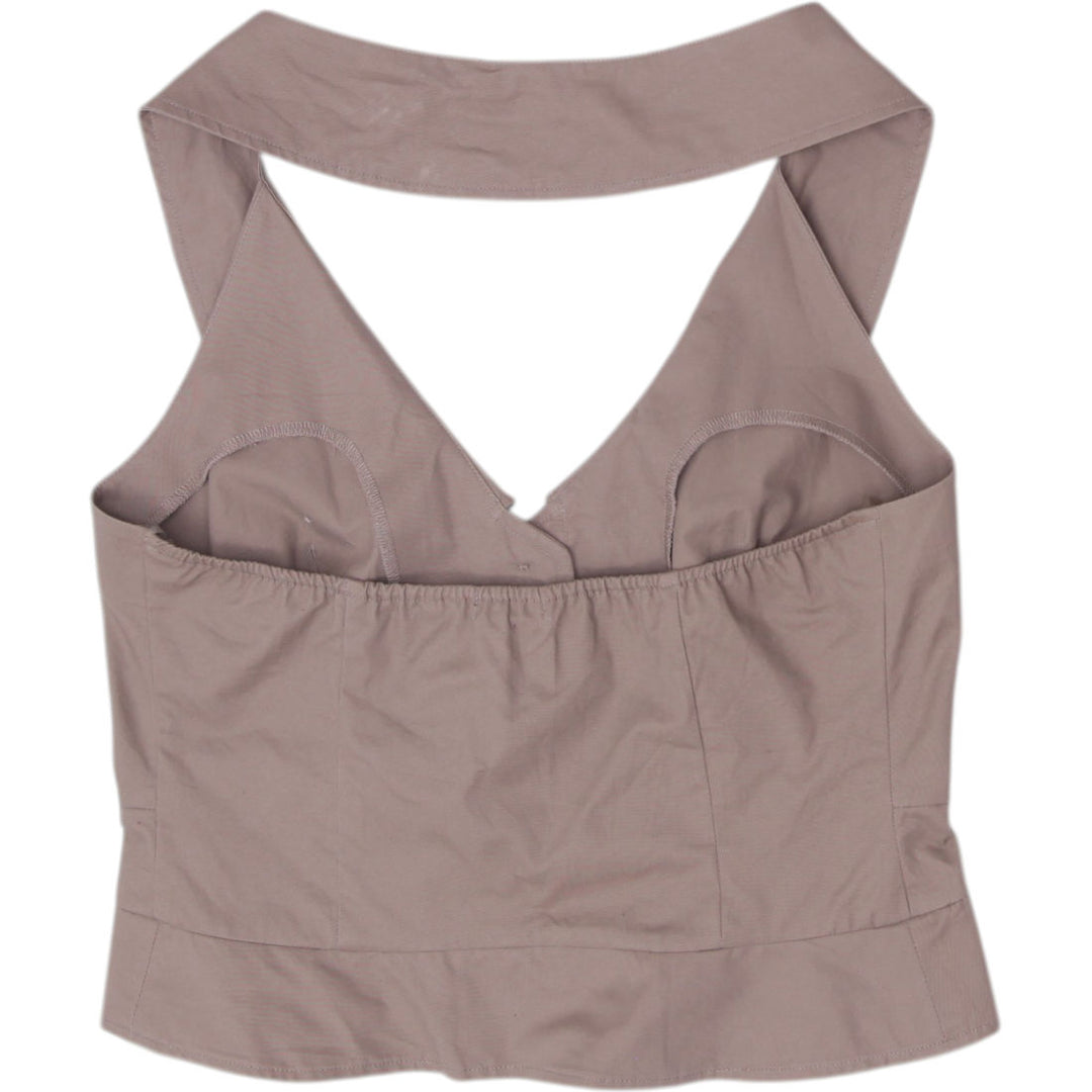 Y2K Ladies Von Mozart Button Down Flap Pockets Vest Halter Top Size L