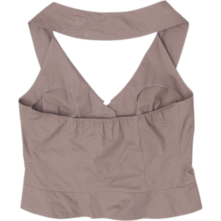 Y2K Ladies Von Mozart Button Down Flap Pockets Vest Halter Top Size L