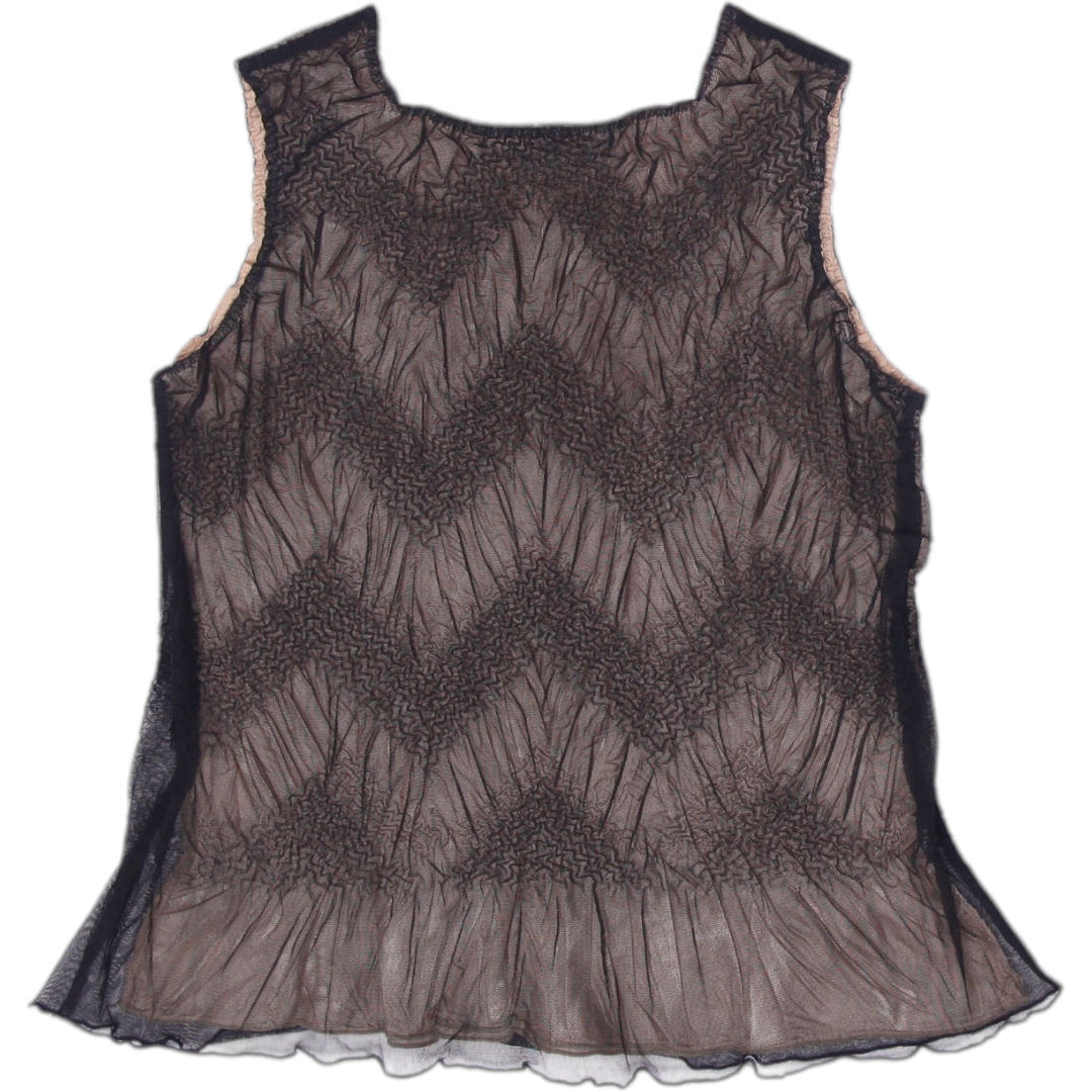 Y2K Ladies Pleats Collection Sheer Sleeveless Top Size M | Migration_Y2K Tops - Side View | Fashion Rerun
