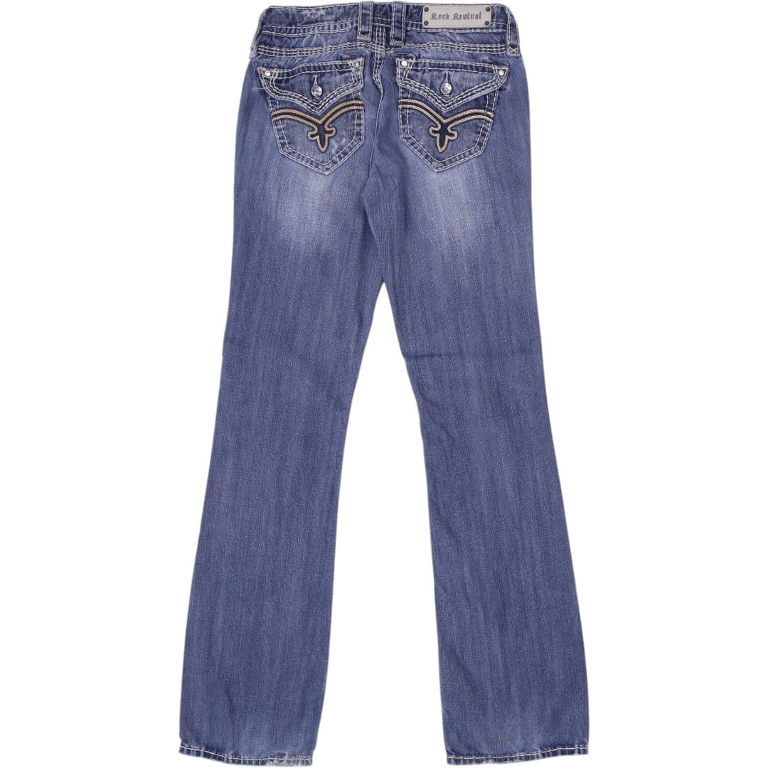 Y2K Ladies Rock Revival Embroidered Straight Blue Jeans Size 26 | Migration_Jeans & Pants - Side View | Fashion Rerun