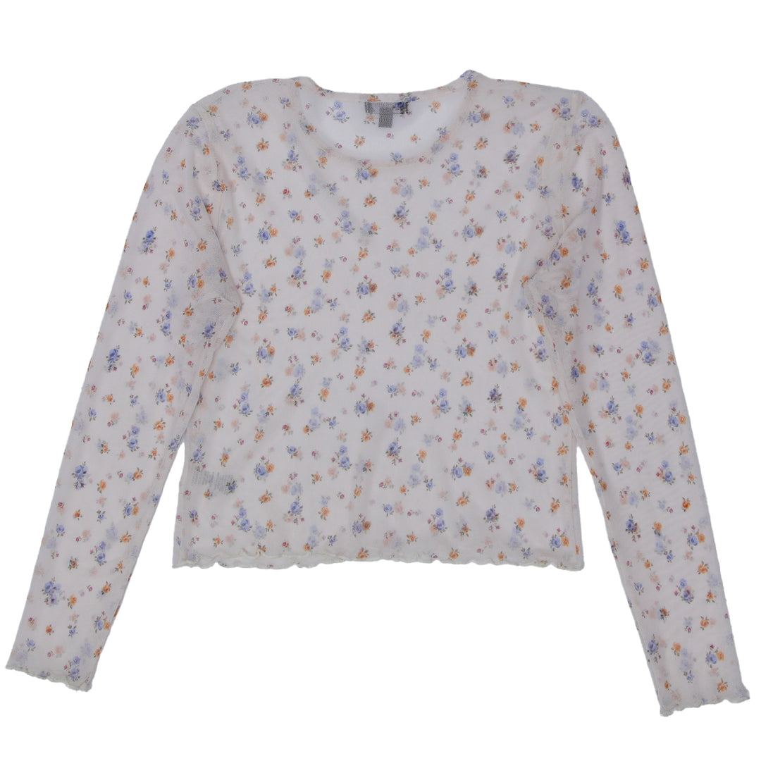 Y2K Mesh Floral Long Sleeve Top - Fashion Rerun Vintage Migration_Tops