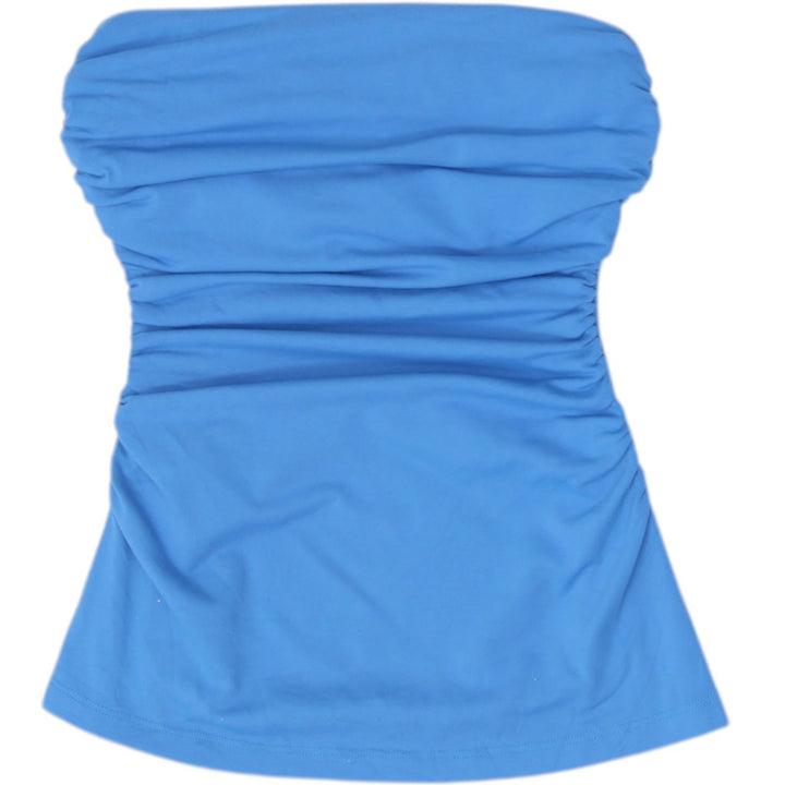 Y2K Ladies Susana Monaco Tube Top Ruched Strapless Blue Supplex Lycra USA Size M