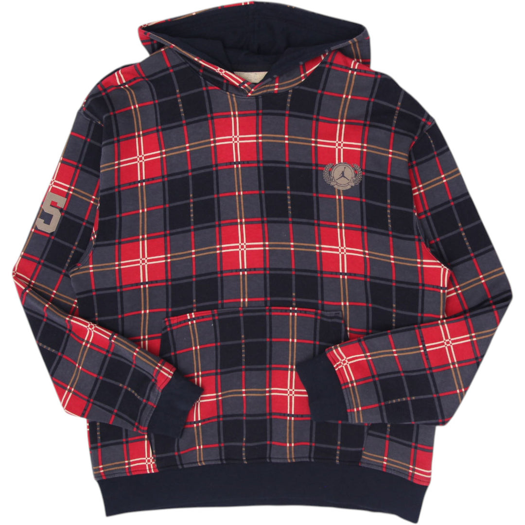 Mens Jordan Hoodie Tartan Plaid Fleece Red Black Checkered Size M