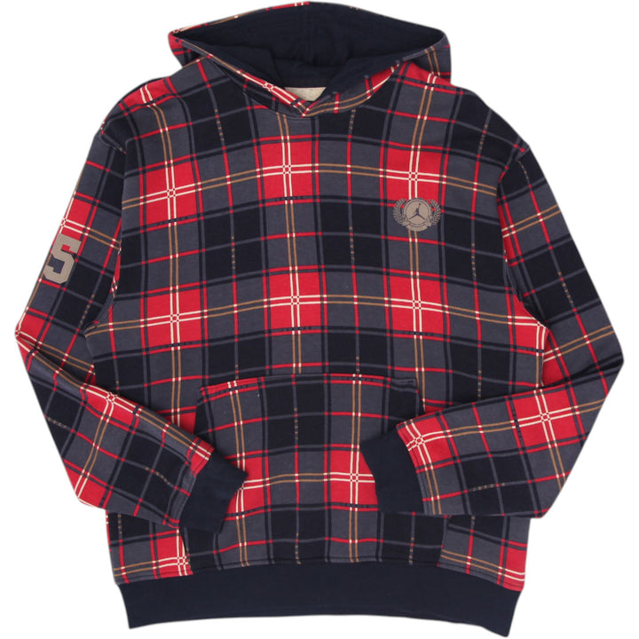 Mens Jordan Hoodie Tartan Plaid Fleece Red Black Checkered Size M