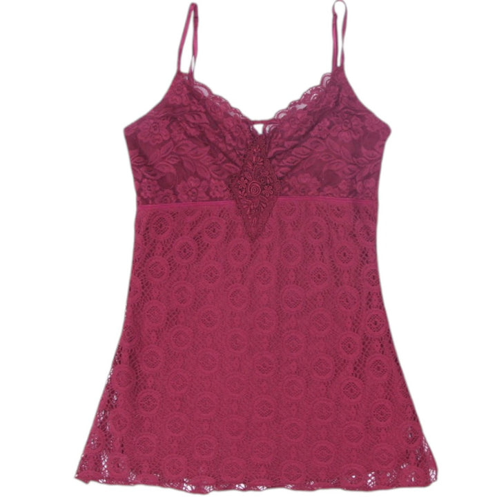 Y2K Ladies Ricki's Maroon Lace Floral Spaghetti Straps Top
