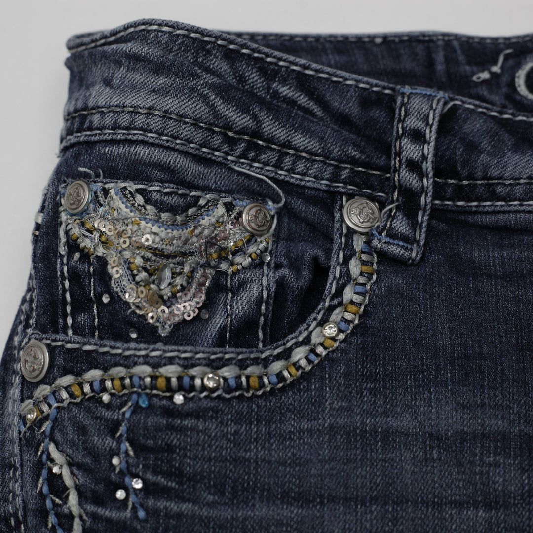Y2K Ladies Grace in LA Embroidered Distressed Boot Cut Jeans Size 26